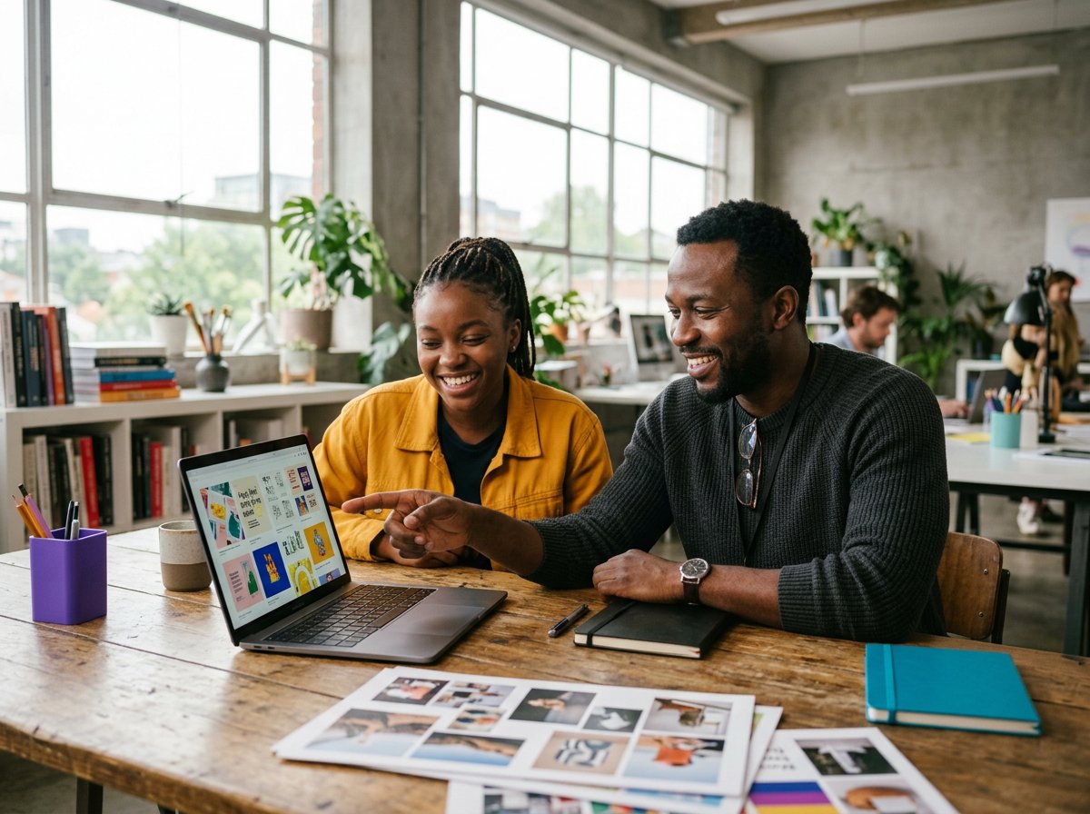 Un mentor CRE'IA accompagne une apprenante lors d'une revue de portfolio